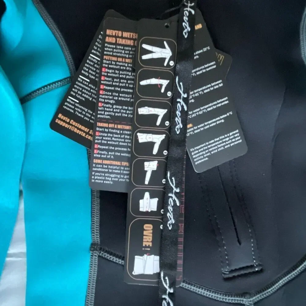 NWT! Hevto Youth 3/2MM Back Zip Full Body Wetsuit Black/Blue Size 8